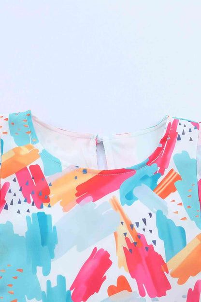 Printed Round Neck Ruffled Peplum Top