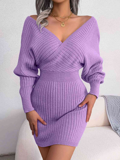 Rib-Knit Dolman Sleeve Sweater Dress