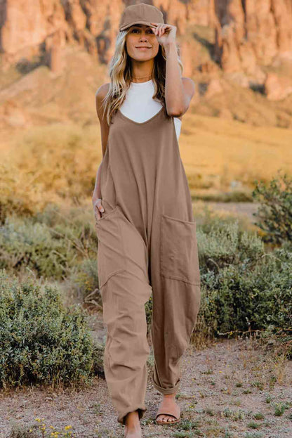 V-Neck Sleeveless Jumpsuit with Pocket