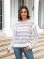 Striped Openwork Round Neck Sweater