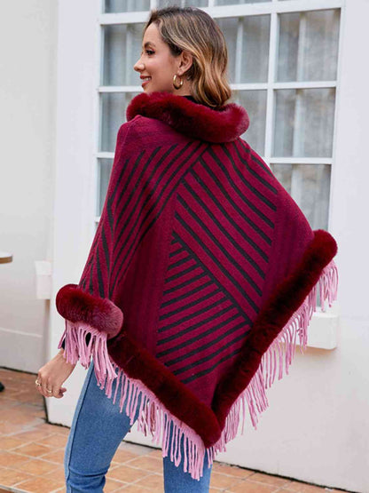 Striped Fringe Hem Poncho