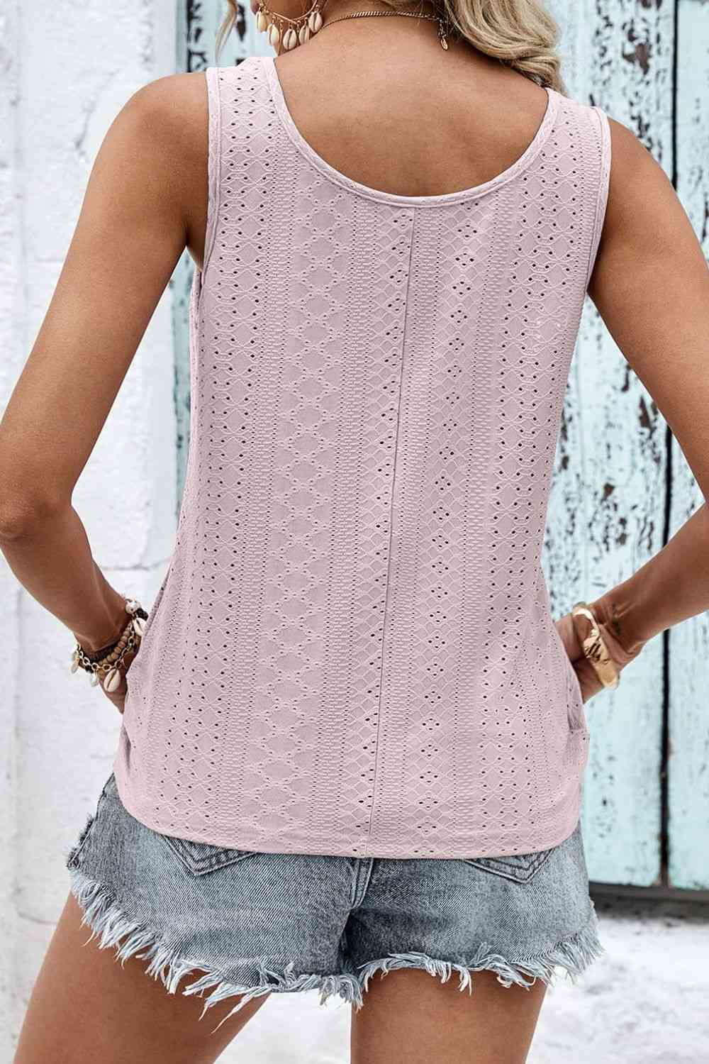 Decorative Button Hem Detail Eyelet Tank