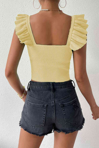 Square Neck Tie Front Knit Top