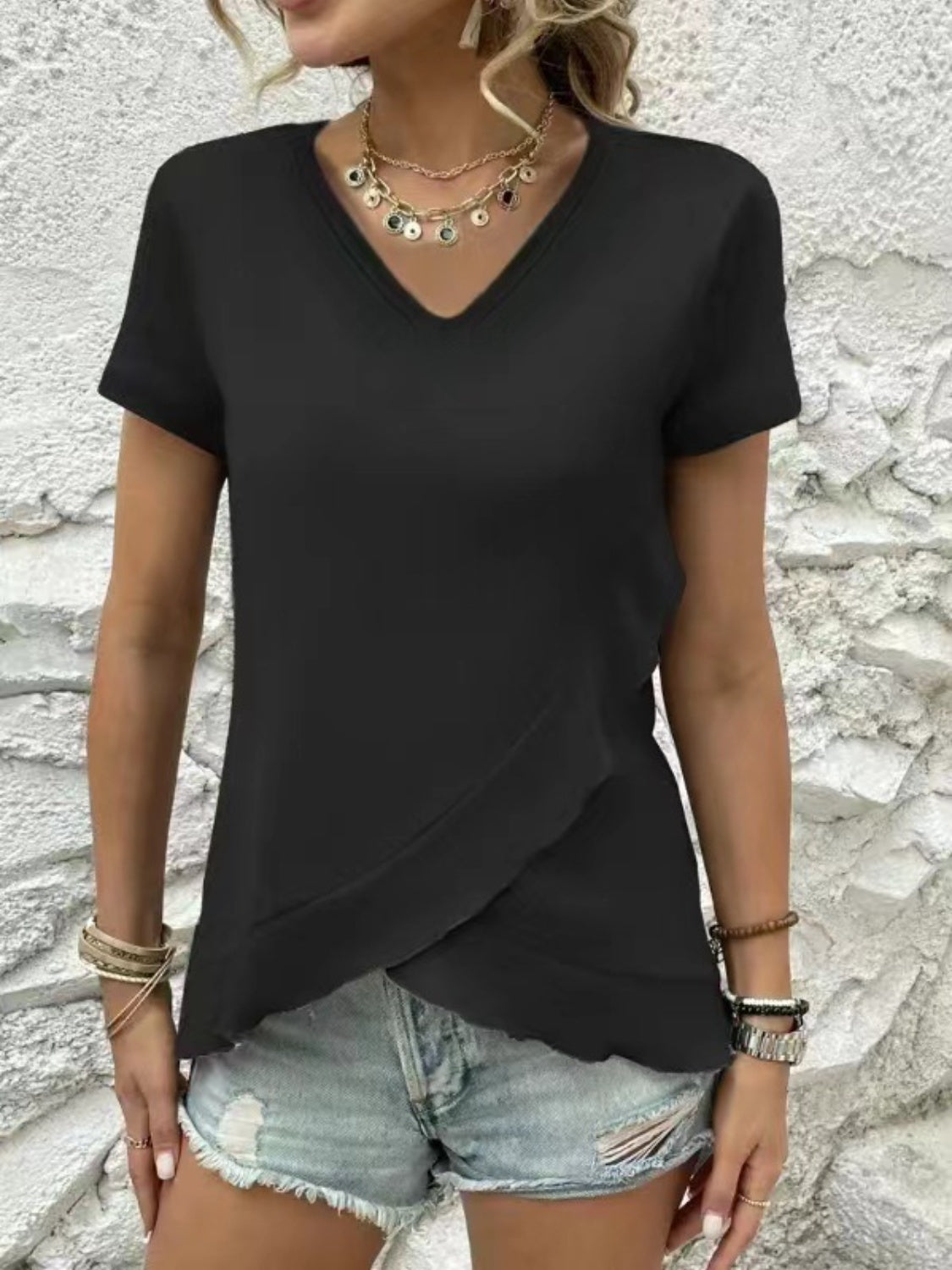 V-Neck Short Sleeve Blouse