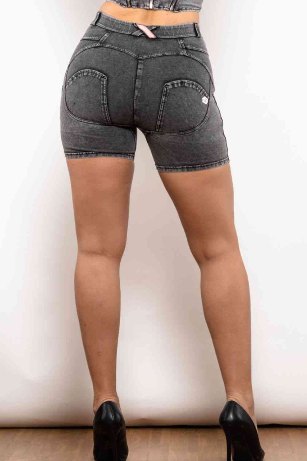 Full Size Side Stripe Buttoned Denim Shorts