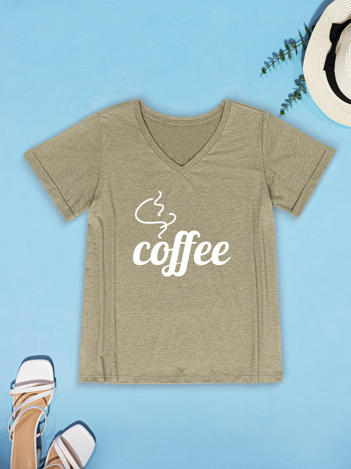 COFFEE V-Neck Short Sleeve T-Shirt