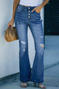 Distressed Button-Fly Flare Jeans