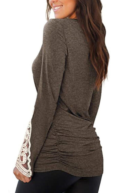 Lace Detail Long Sleeve Round Neck T-Shirt