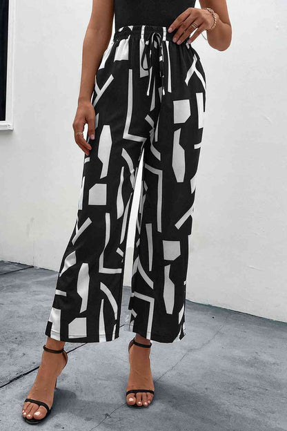 Printed Straight Leg Pants with Pockets