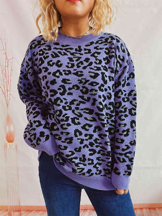 Leopard Round Neck Long Sleeve Sweater