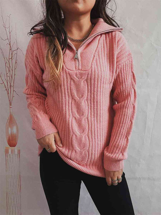 Ribbed Half Zip Long Sleeve Sweater