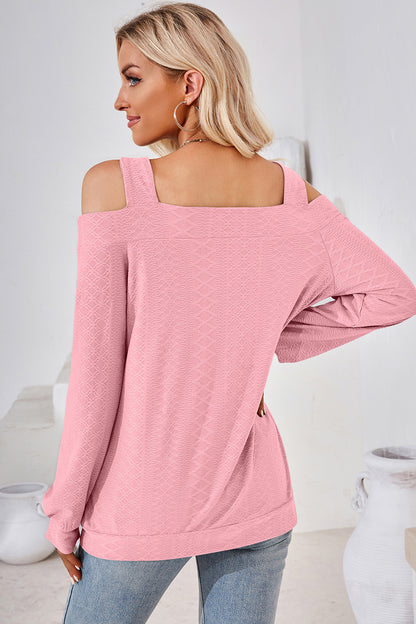 Cutout Square Neck Cold Shoulder T-Shirt