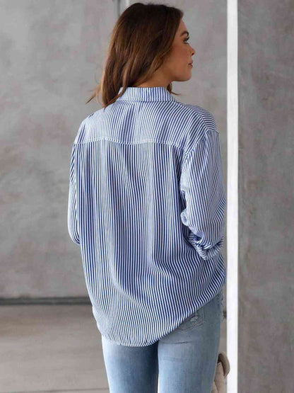 Striped Collared Neck Shirt with Pocket