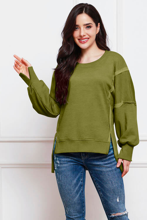 Exposed Seam High-Low Slit Sweatshirt