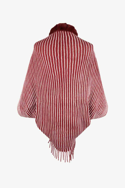 Striped Open Front Fringe Poncho