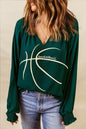 BASKETBALL Round Neck Smocked Long Sleeve Top