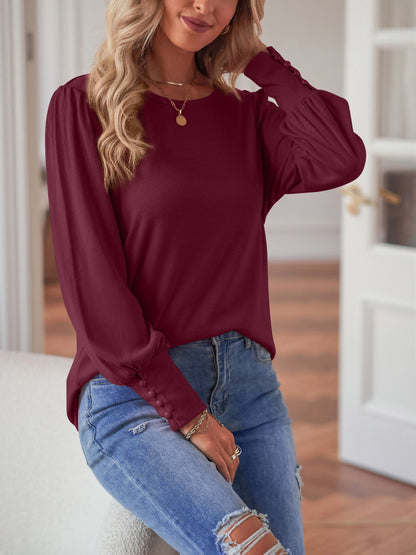 Round Neck Lantern Sleeve Blouse