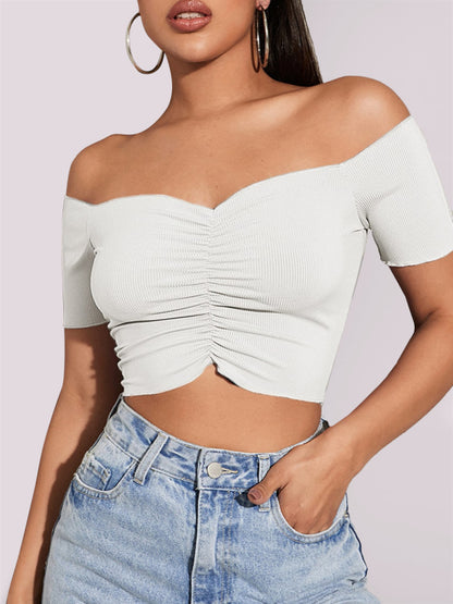 Women's Solid Color Off-the-shoulder Ruched Crop Top